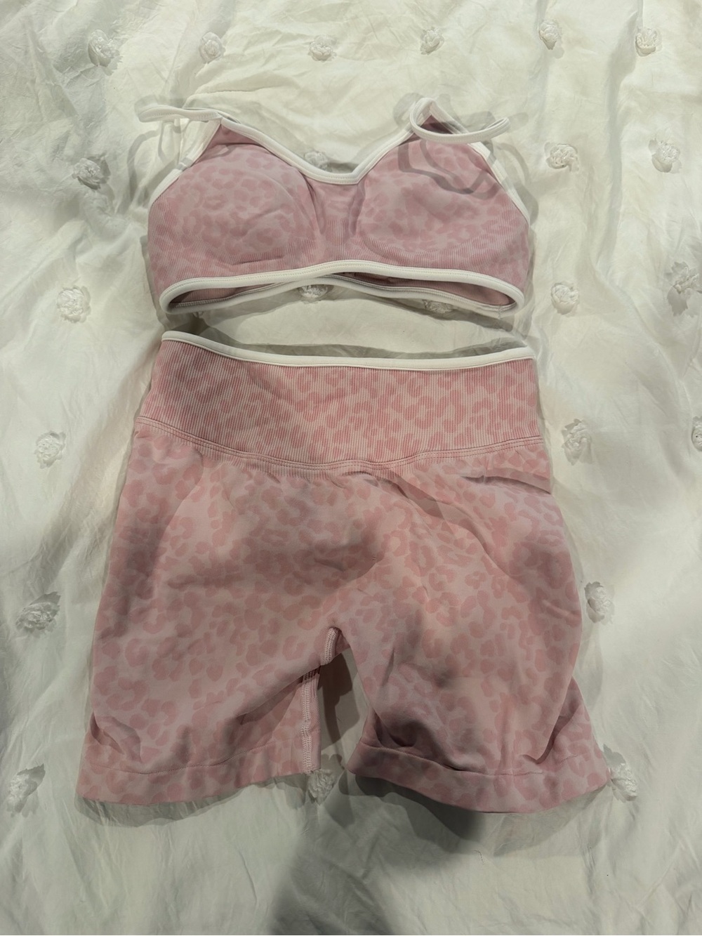 Pink Leopard-Print Sports Bra & High-Waist Shorts Set